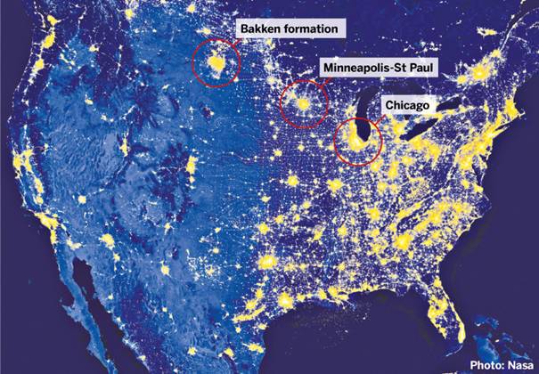 US gas flaring is visible from space