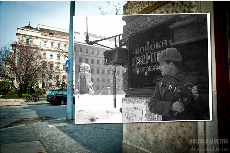 Budapest V. Vértanúk tere a Nádor utcából nézve szemben a Földművelésügyi Minisztérium épülete középen a Nemzeti vértanúk emlékműve 1945.png
