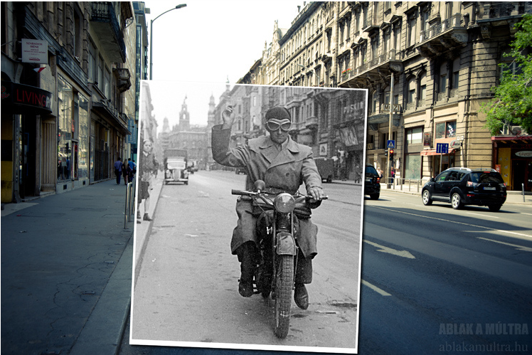 Budapest, V. Kossuth Lajos utca, a Magyar utcától a Ferenciek tere (Felszabadulás tér) felé nézve 1952- 2013.png