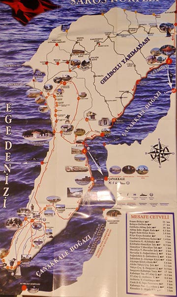 Gallipoli-félsziget áttekintő térképe helyi kiadványon