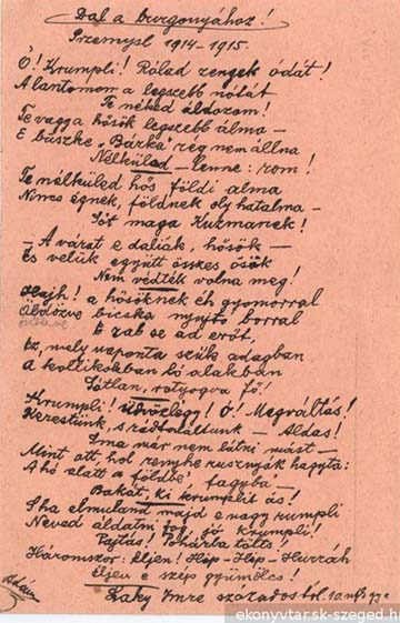 Laky Imre miskolci 10-es népfelkelő gyalogezredbeli százados tábori lapra írt költeménye a gyűjteményből