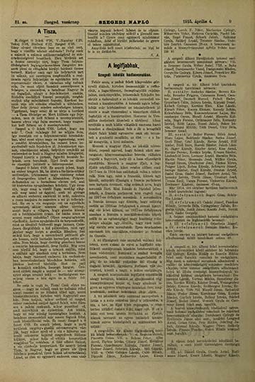 A Szegedi Napló 1915. április 4-ei számának beszámolója a helyi diákok bevonulásáról