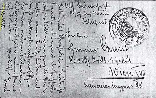 Czant Emil 1915. október 3-án nővéréhez írt német nyelvű lapja