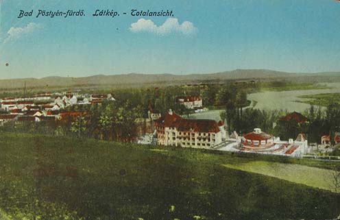 Pöstyén látképe a XX. század elején korabeli képeslapon