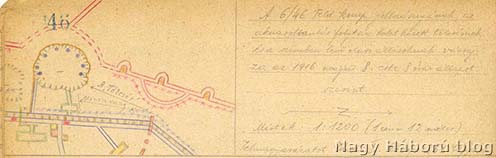 A robbantási tölcsér. Kókay László vázlata a szegedi 46-os gyalogezred 6. százada jobb szárnya előtti területről 1916. május 8-án