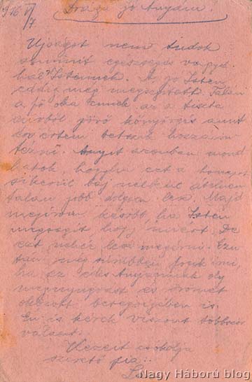 Kókay László 1916. május 7-én édesanyjához írt tábori levelezőlapja