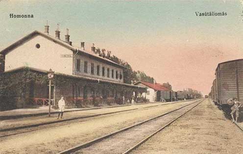 A homonnai vasútállomás korabeli képeslapon
