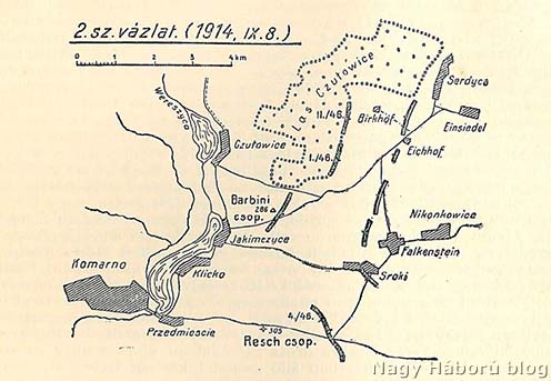 Komarno és Einsiedel térsége és a 46-osok vonalai 1914. szeptember 8-án
