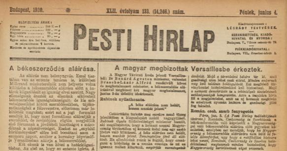 Pesti Hírlap, 1920. június 4.,